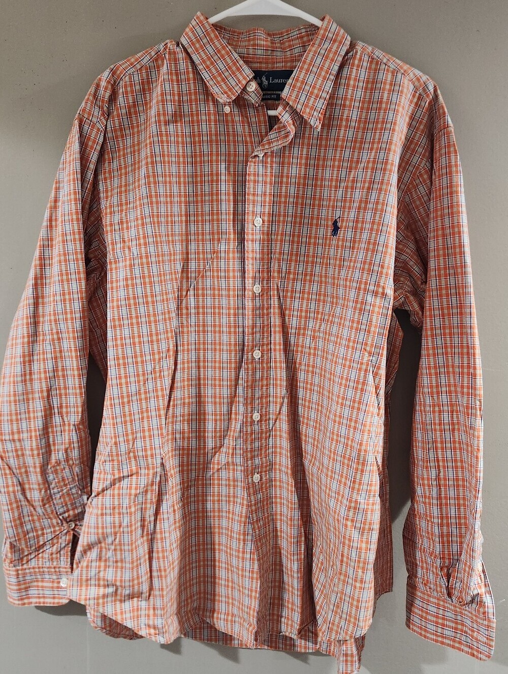Ralph Lauren Orange Plaid Sz Xl Long Sleeve Button Up